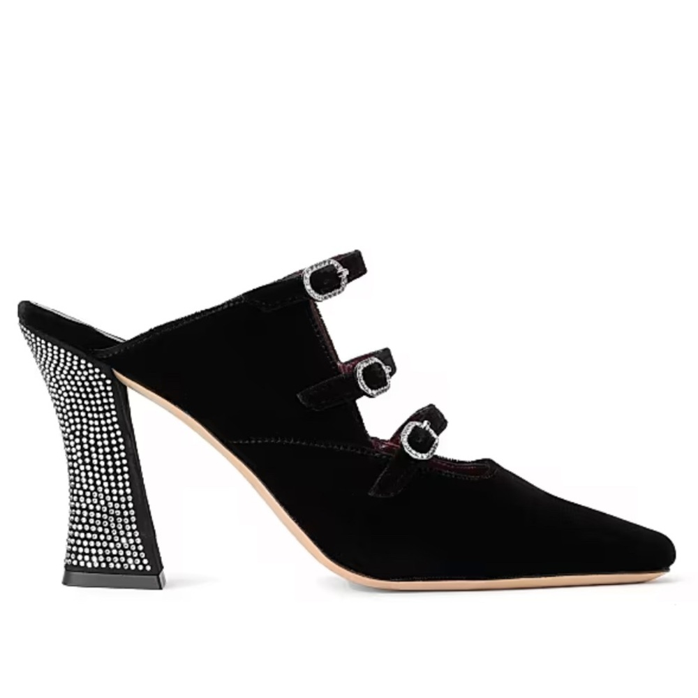 STAUD Nadine Rhinestone Black Mules NWOT